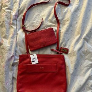 Fossil Cherry Red Crossbody Bag Set